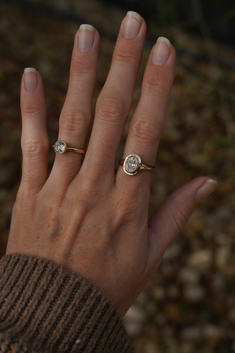 Solid gold old mine cut diamond solitare