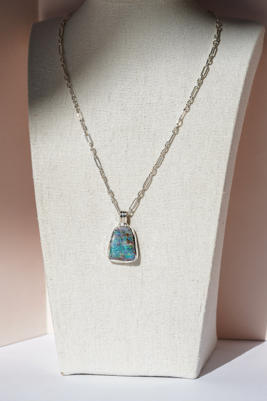 Large blue boulder opal pendant