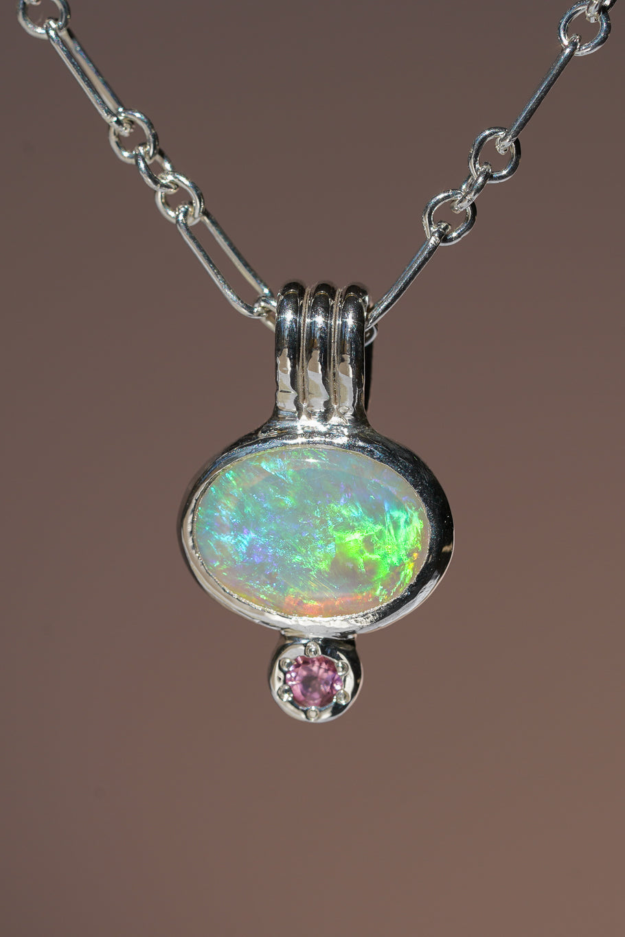 Green crystal opal and tourmaline pendant