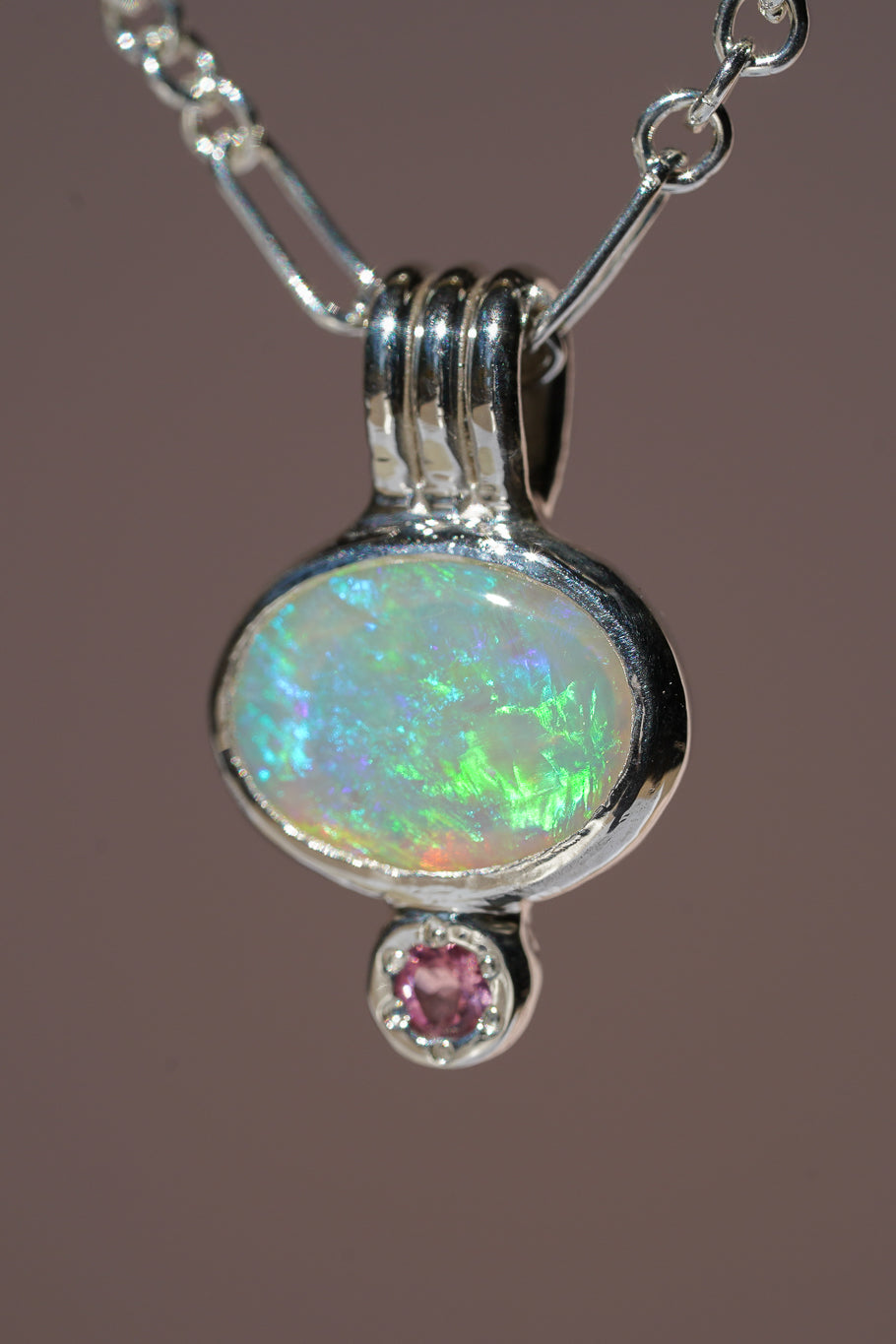 Green crystal opal and tourmaline pendant