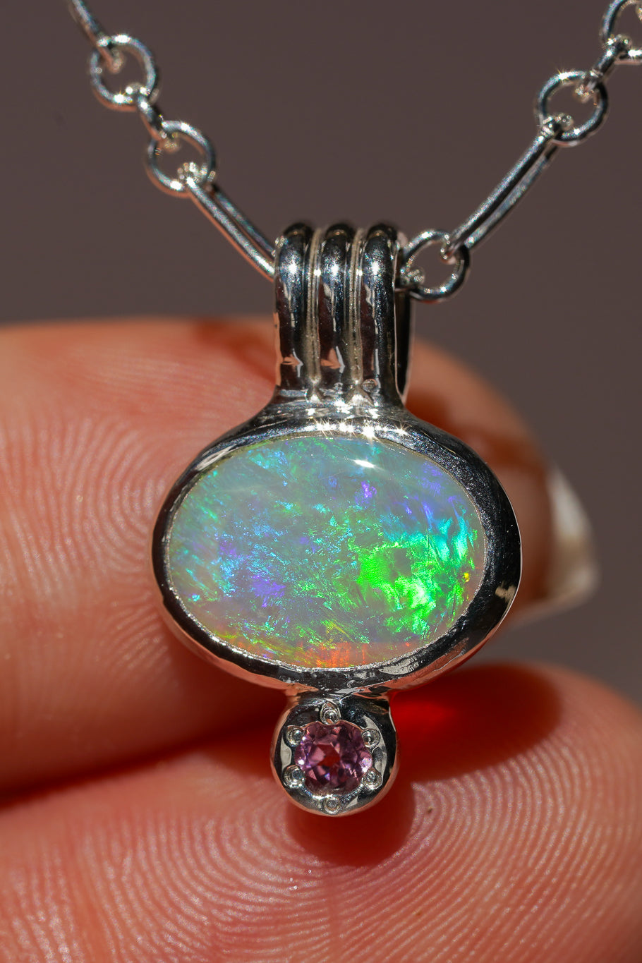 Green crystal opal and tourmaline pendant
