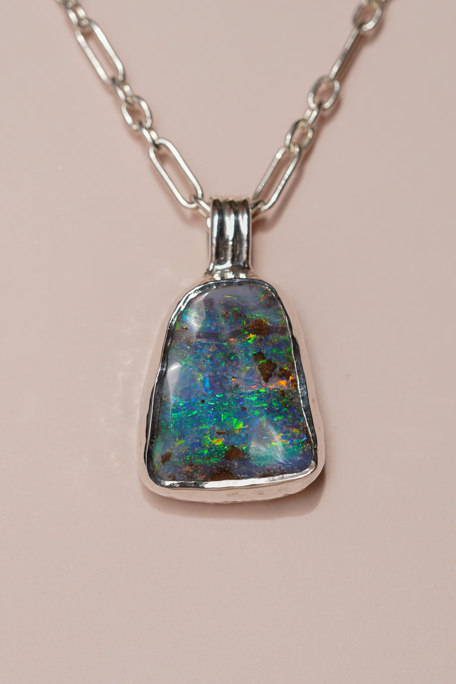Large blue boulder opal pendant