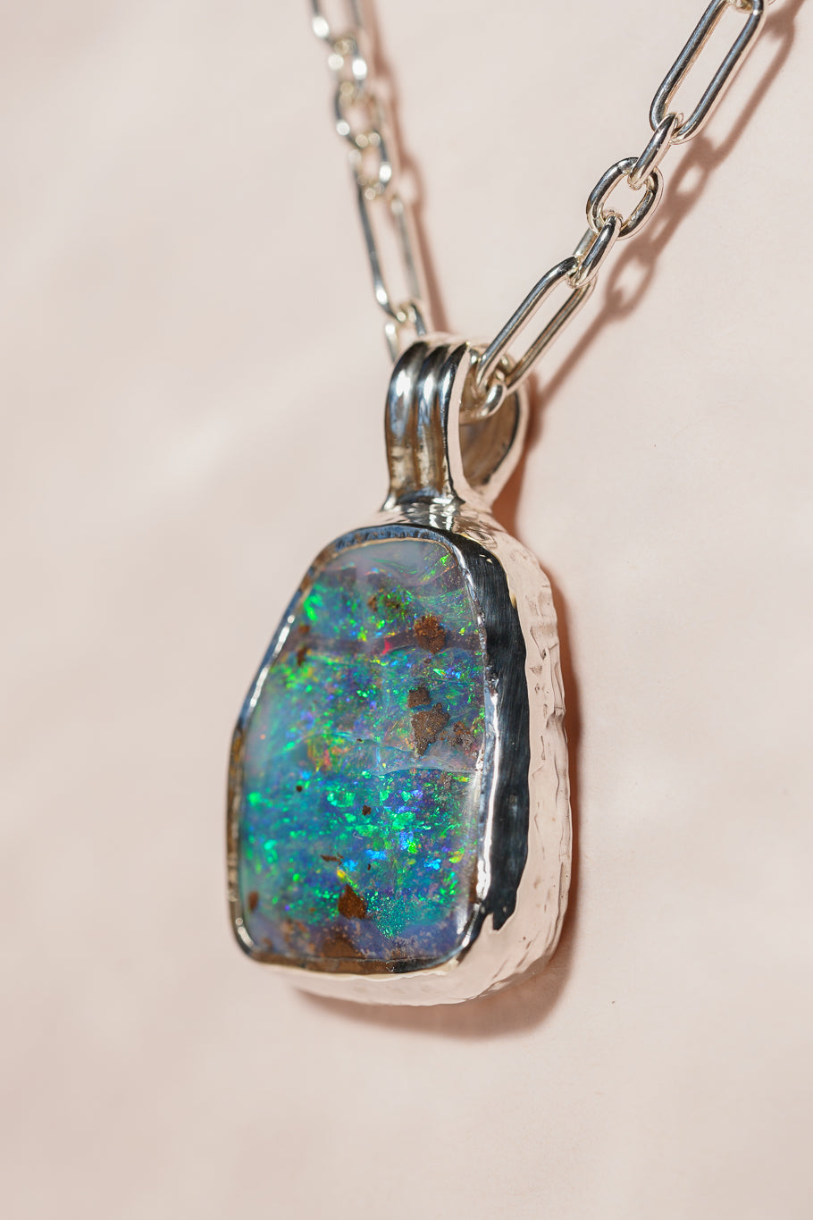 Large blue boulder opal pendant