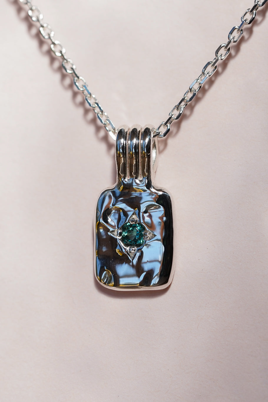 Molten teal tourmaline pendant