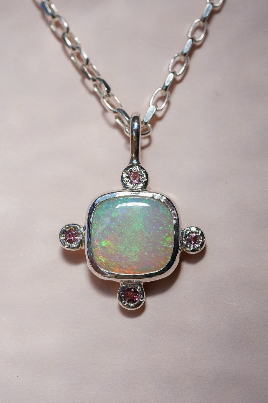 Pastel crystal opal and tourmaline pendant