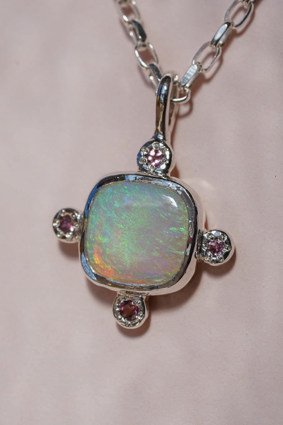 Pastel crystal opal and tourmaline pendant