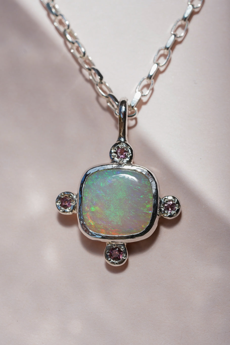 Pastel crystal opal and tourmaline pendant