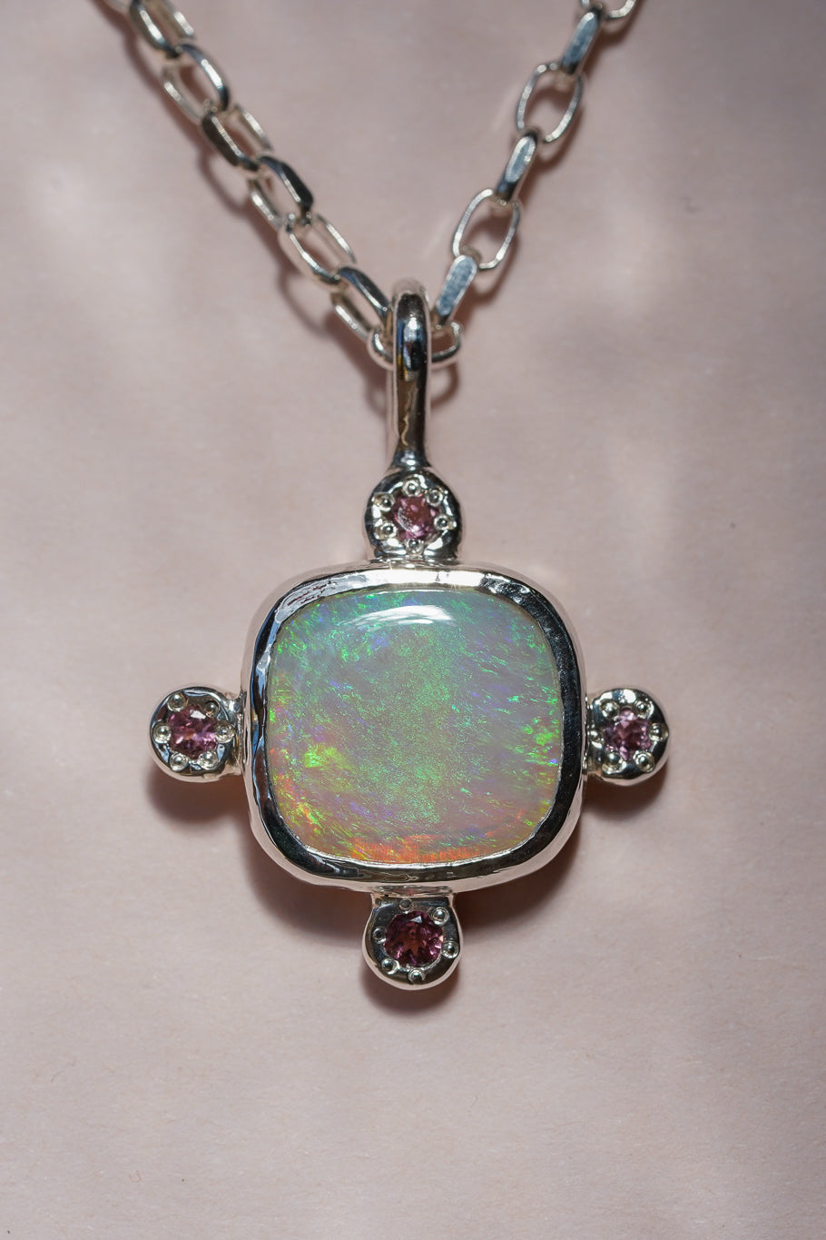 Pastel crystal opal and tourmaline pendant