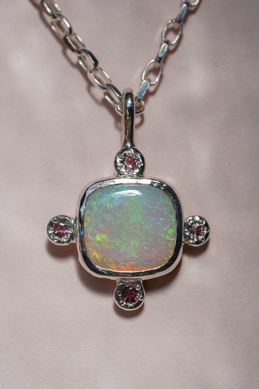 Pastel crystal opal and tourmaline pendant