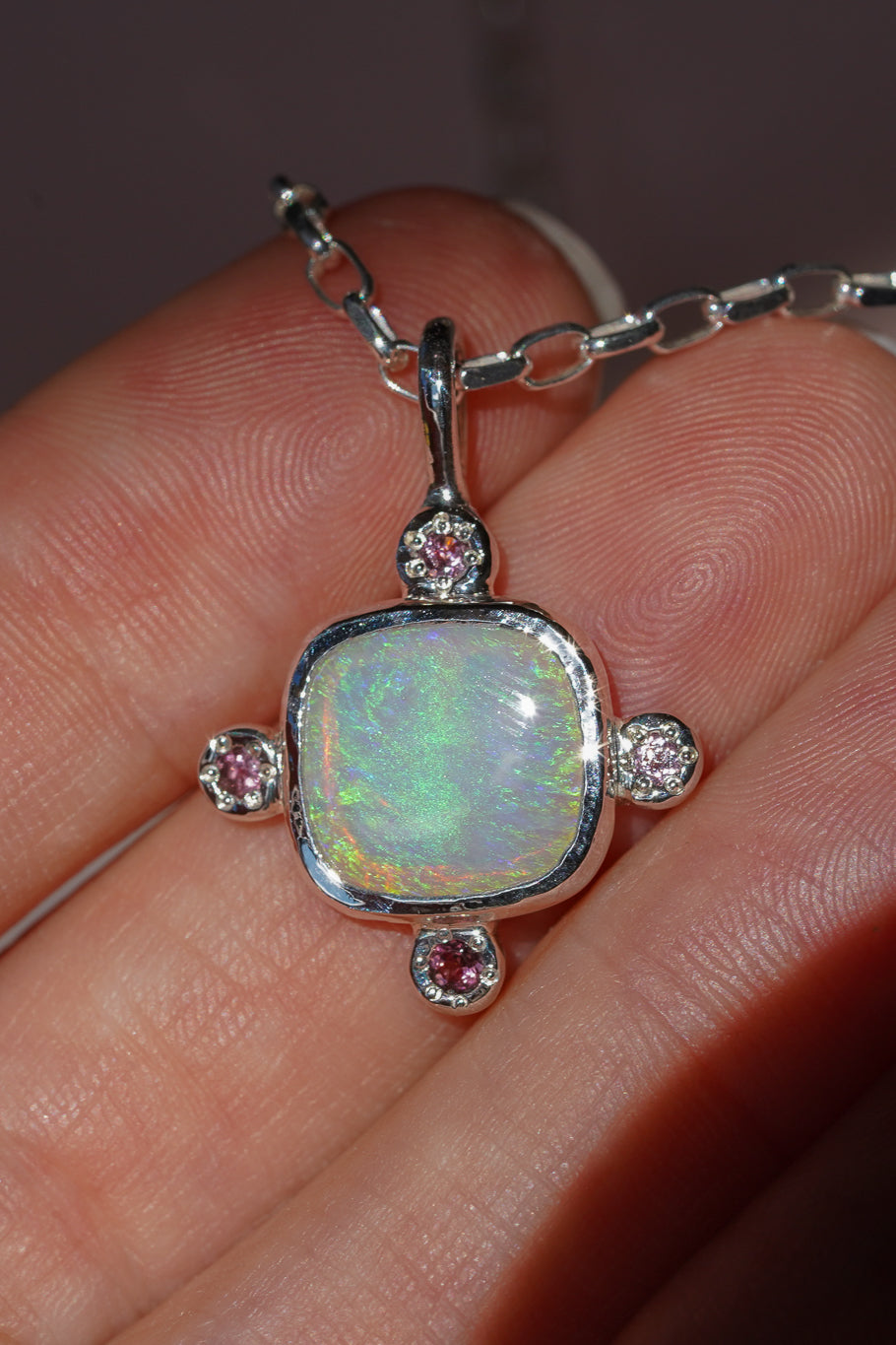Pastel crystal opal and tourmaline pendant