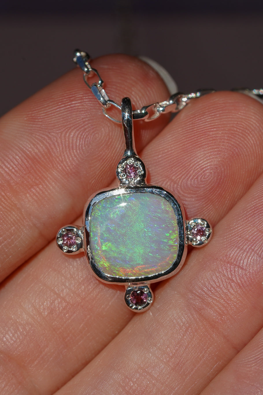 Pastel crystal opal and tourmaline pendant