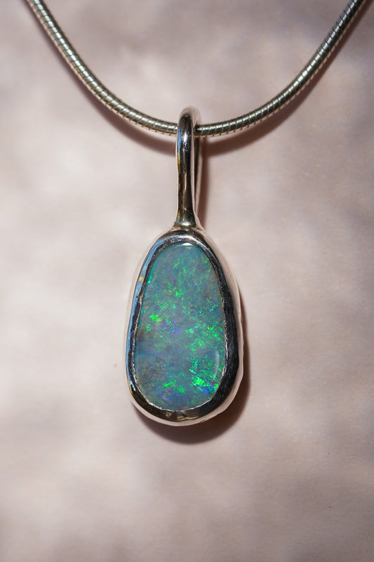 Blue boulder opal pendant
