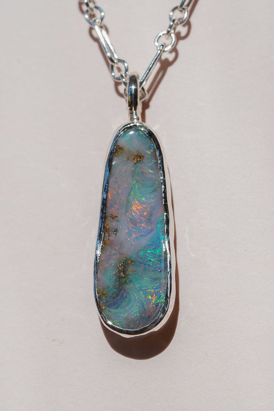 Pink & blue boulder opal pendant