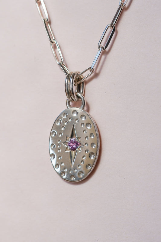 Classic oval pendant with pink sapphire