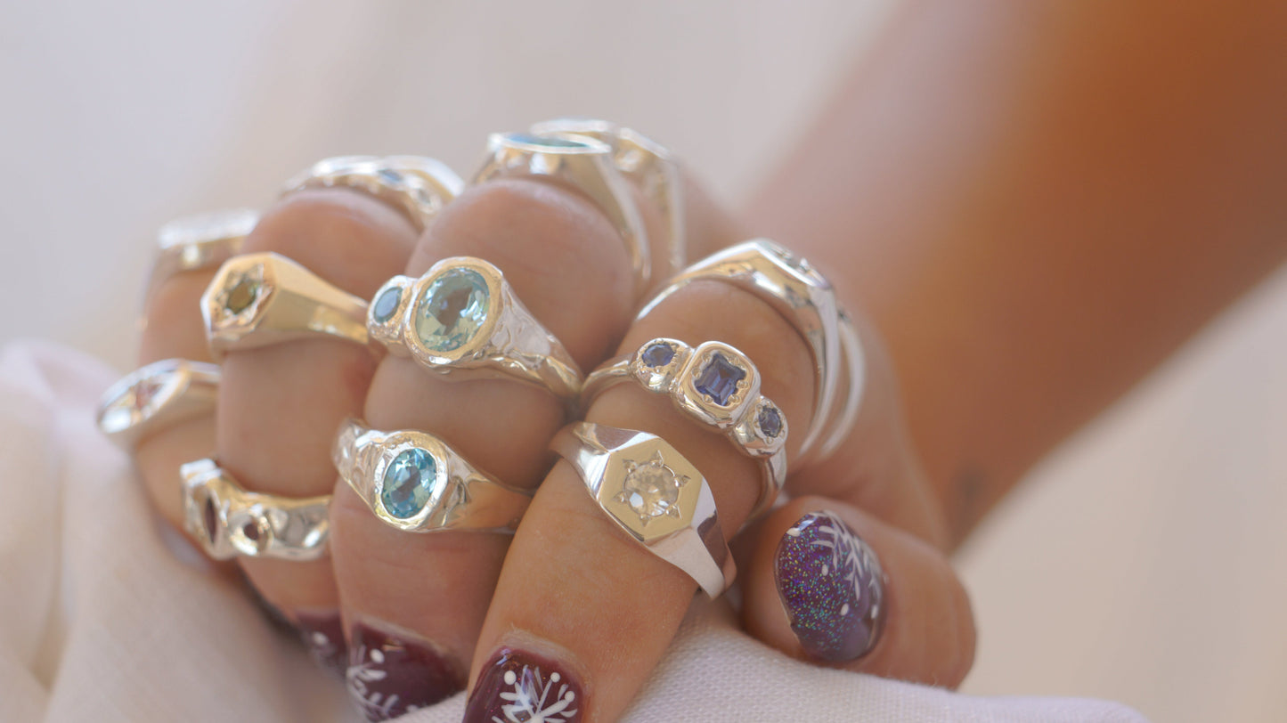 Blue topaz two stone ring - silver