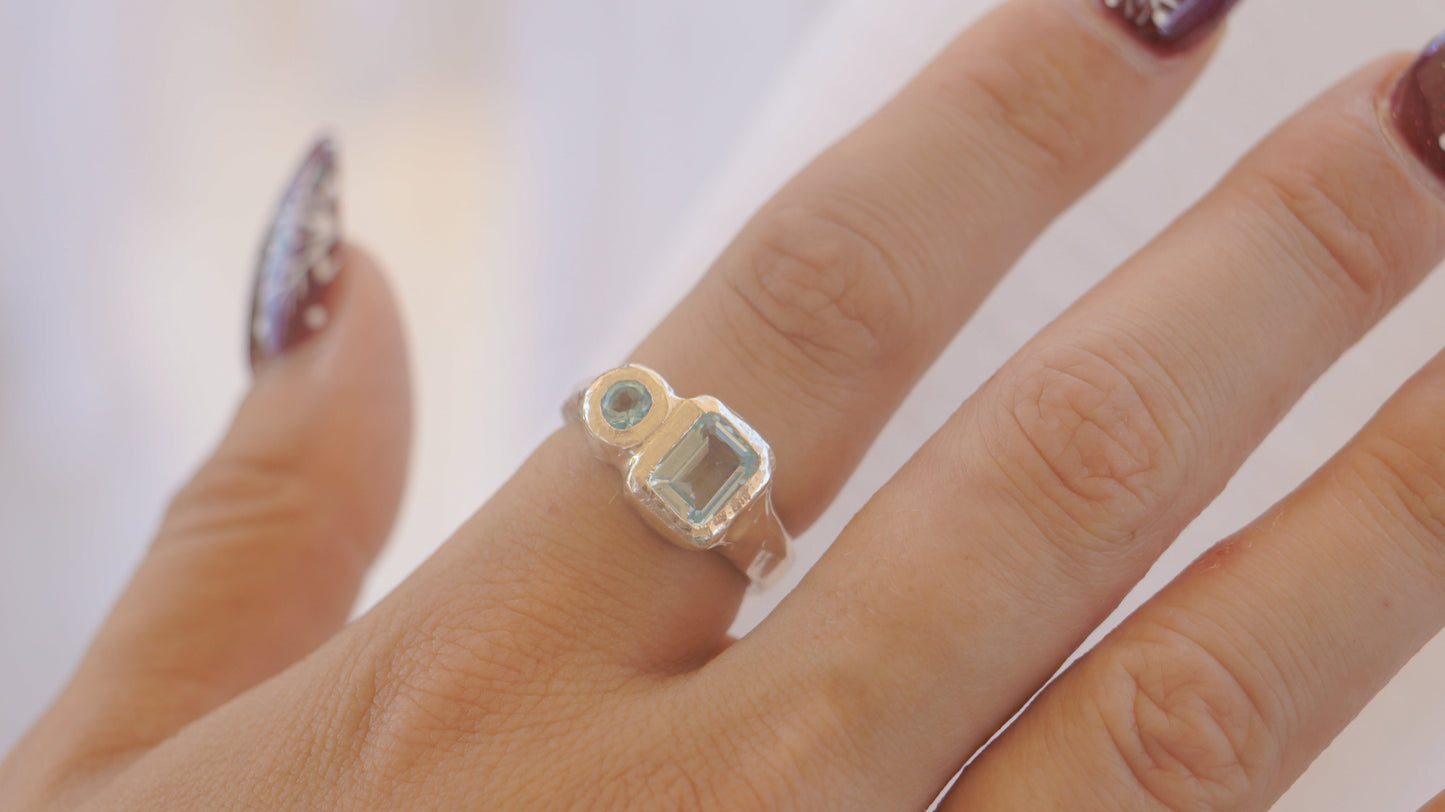 Blue topaz two stone ring - silver