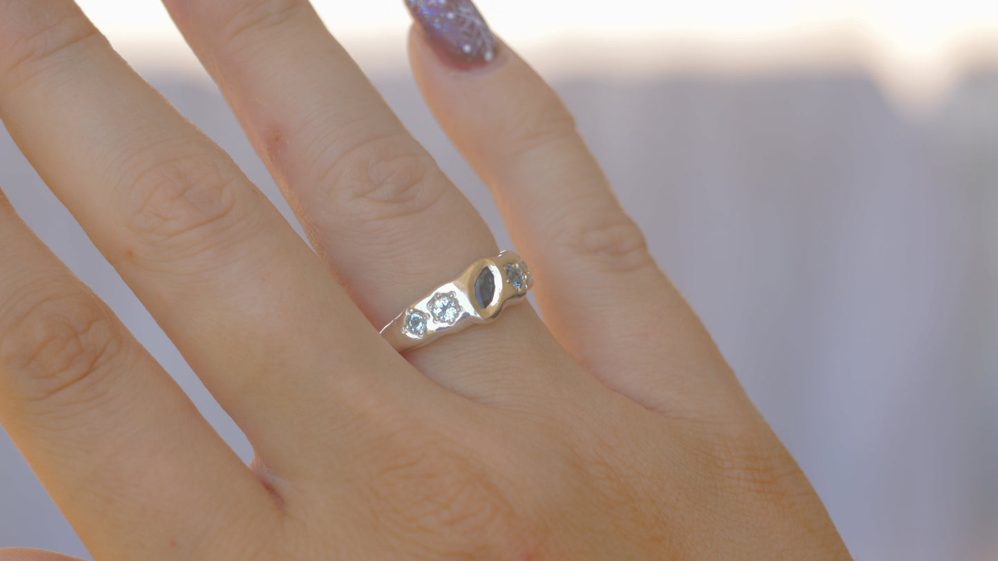 Blue topaz five stone band - silver