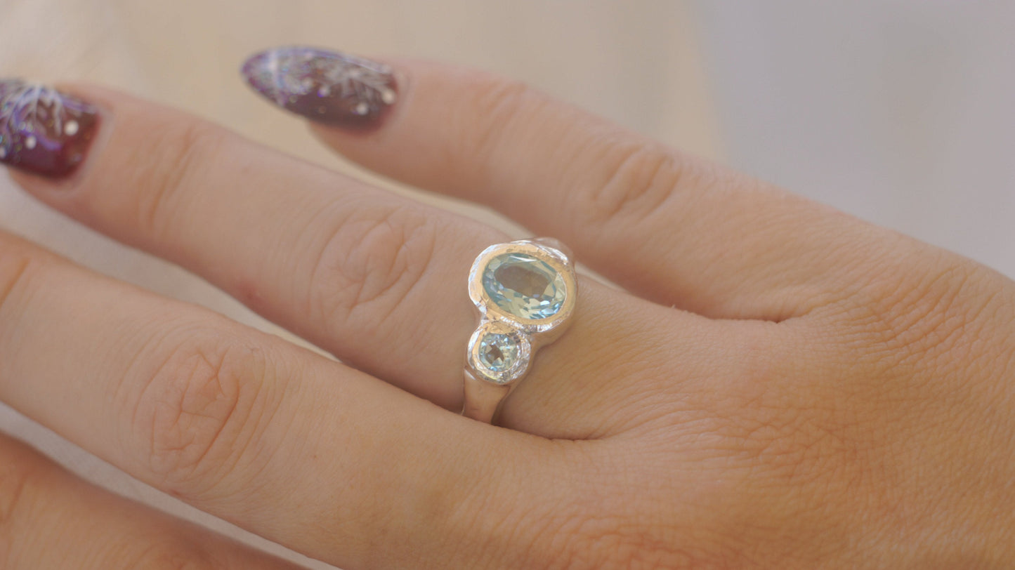 Blue topaz two stone ring - silver