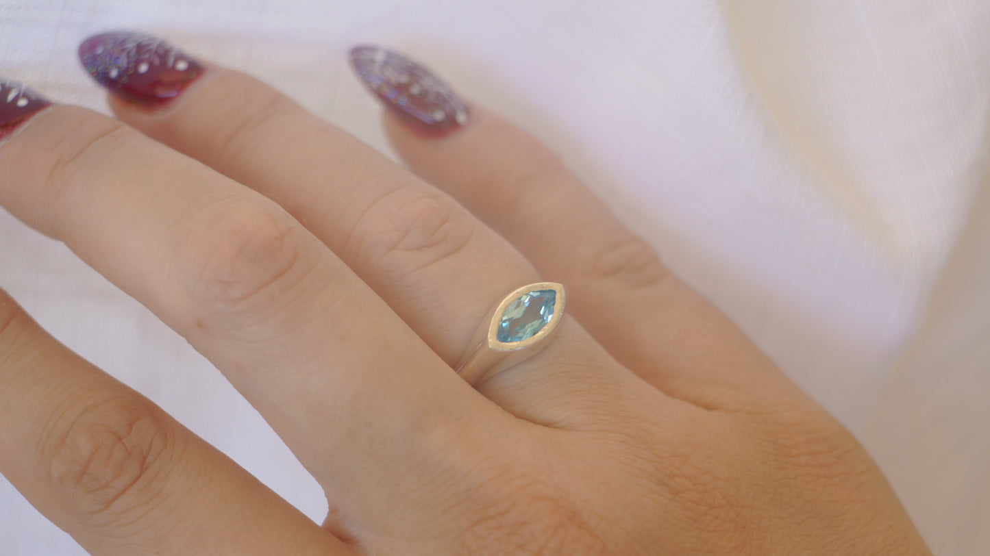 Marquise blue topaz signet - silver