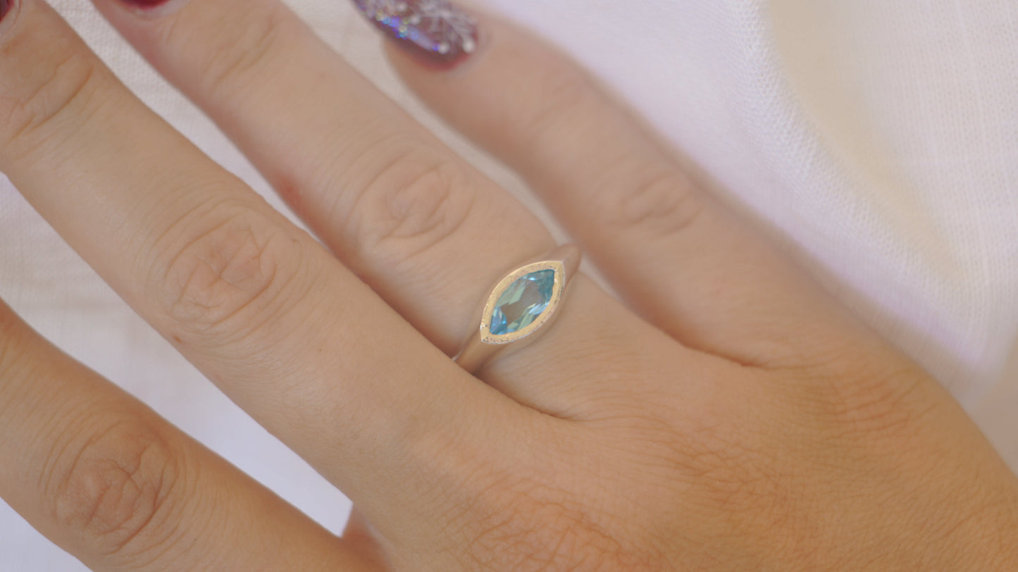 Marquise blue topaz signet - silver