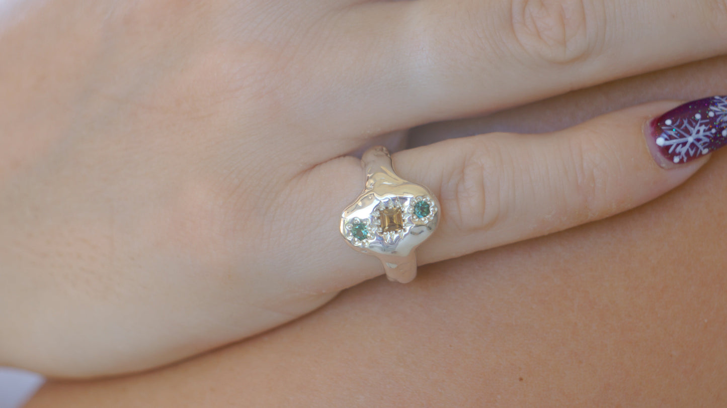 Australian Zircon & tourmaline ring - silver