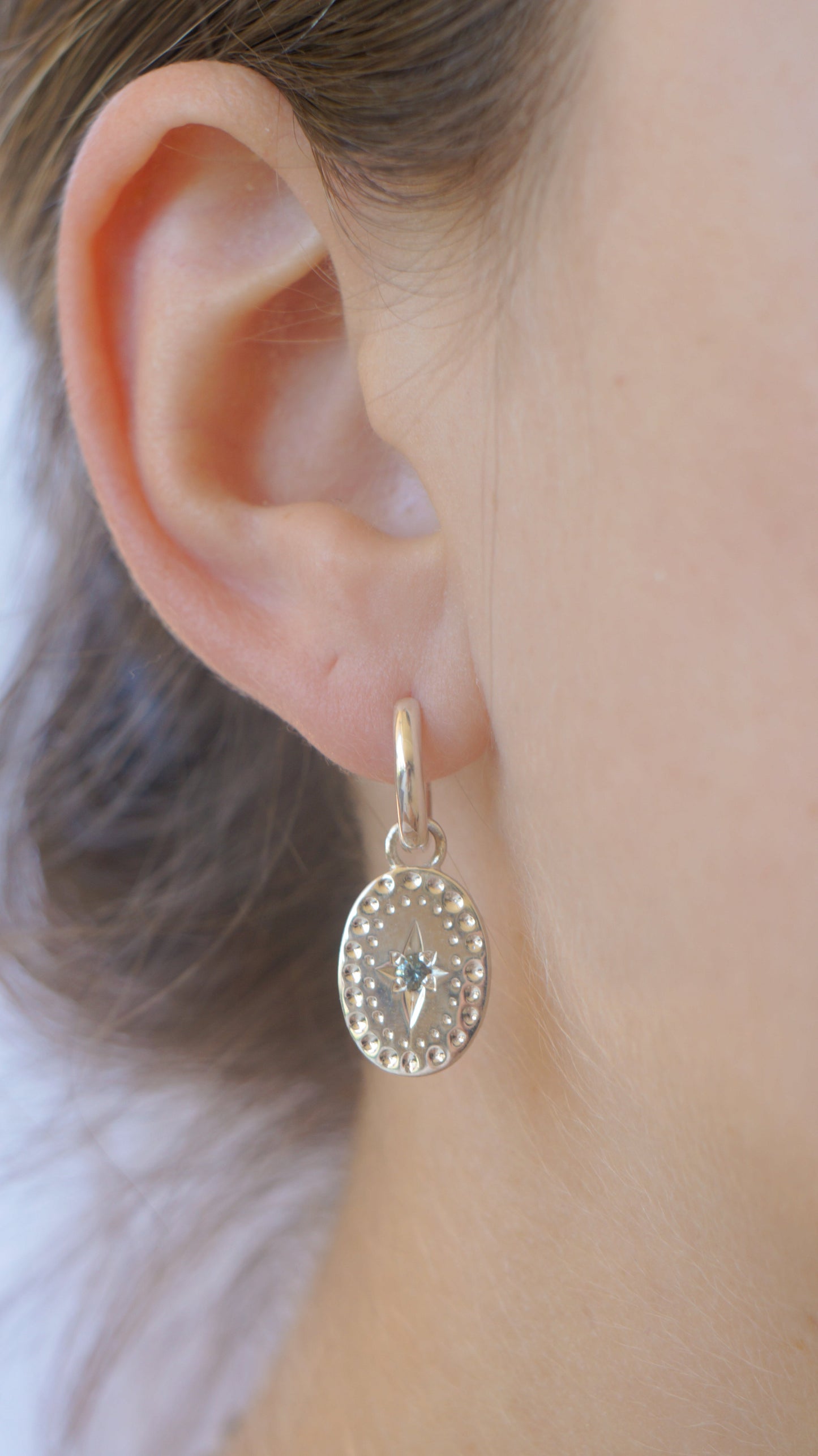 Australian sapphire oval earring charms (pair) - silver