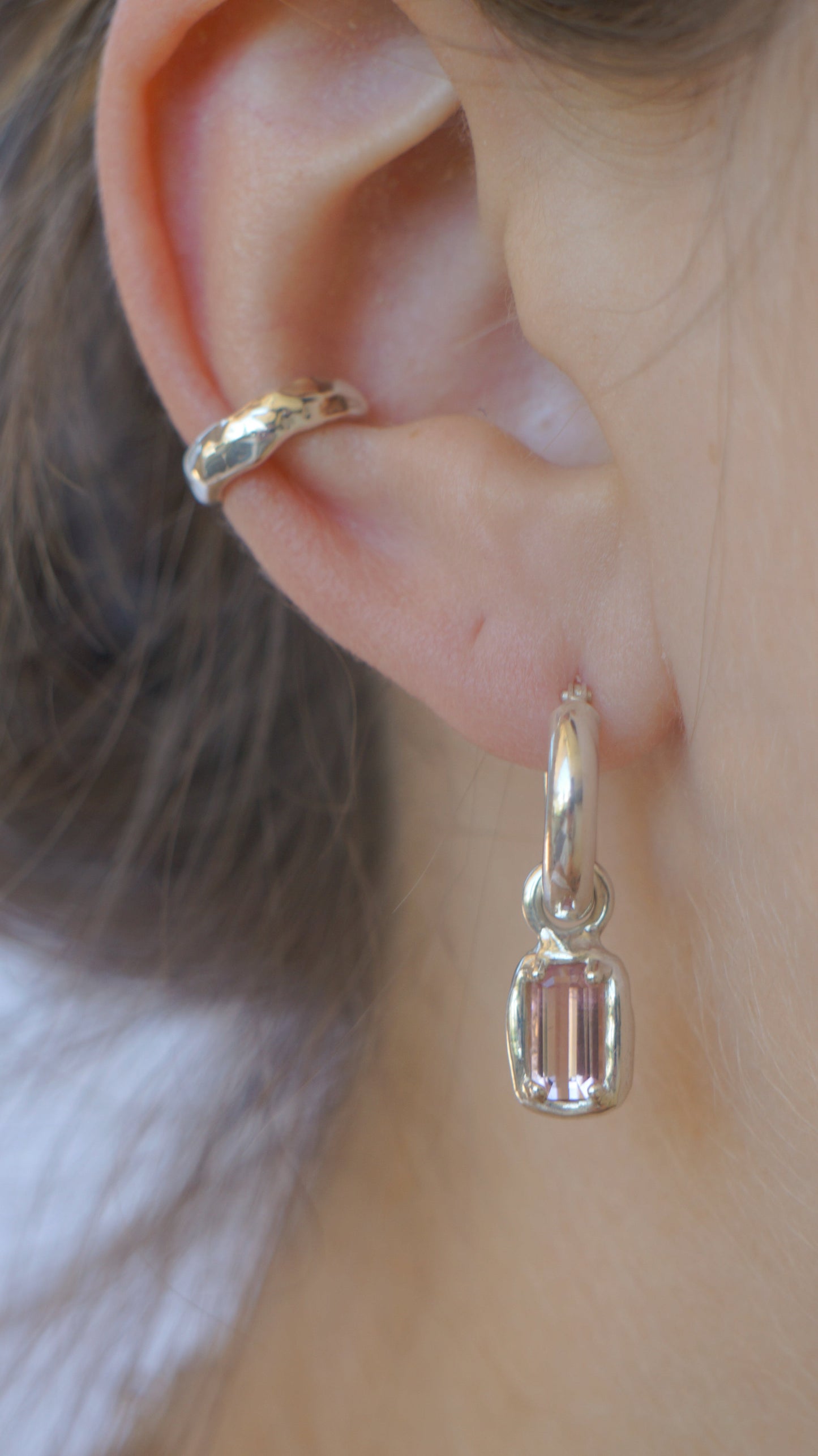 Pink tourmaline earring charms (pair) - silver