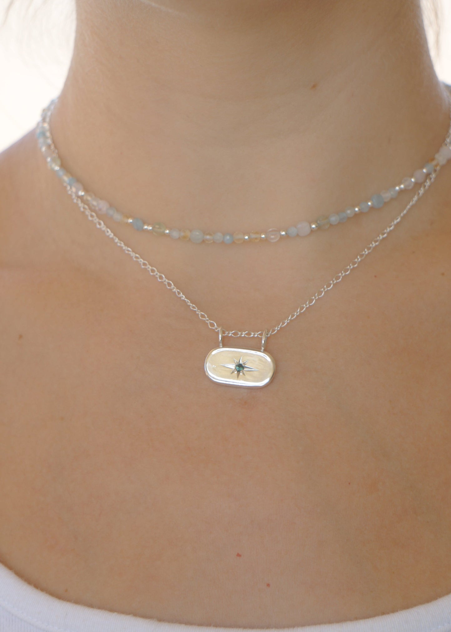 East-west tourmaline pendant - silver