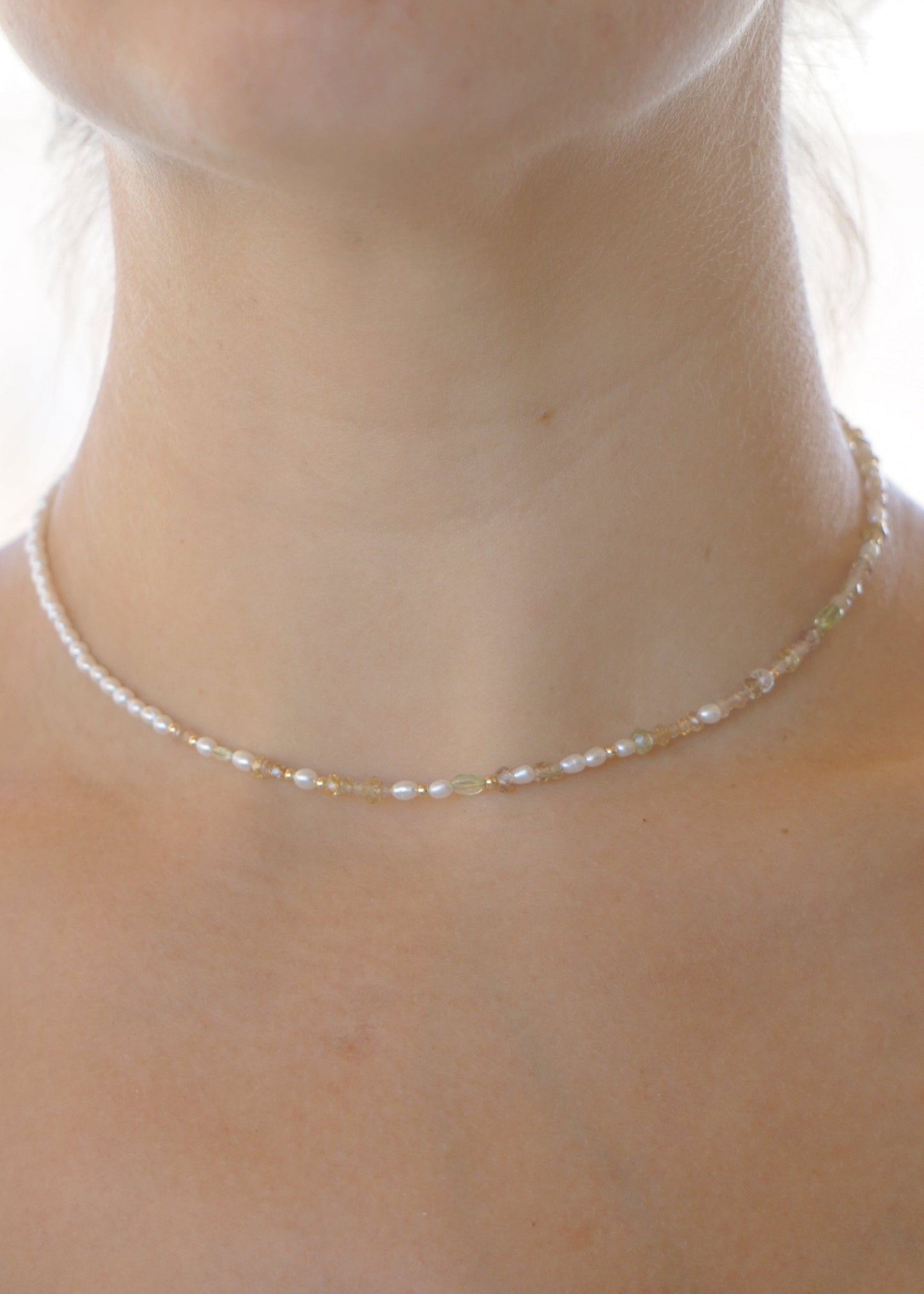 Mixed zircon & pearl beaded necklace - gold mix 1