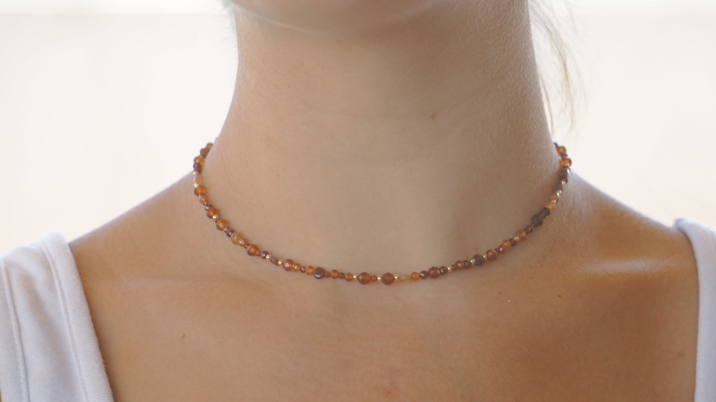 Mixed garnet beaded necklace - gold