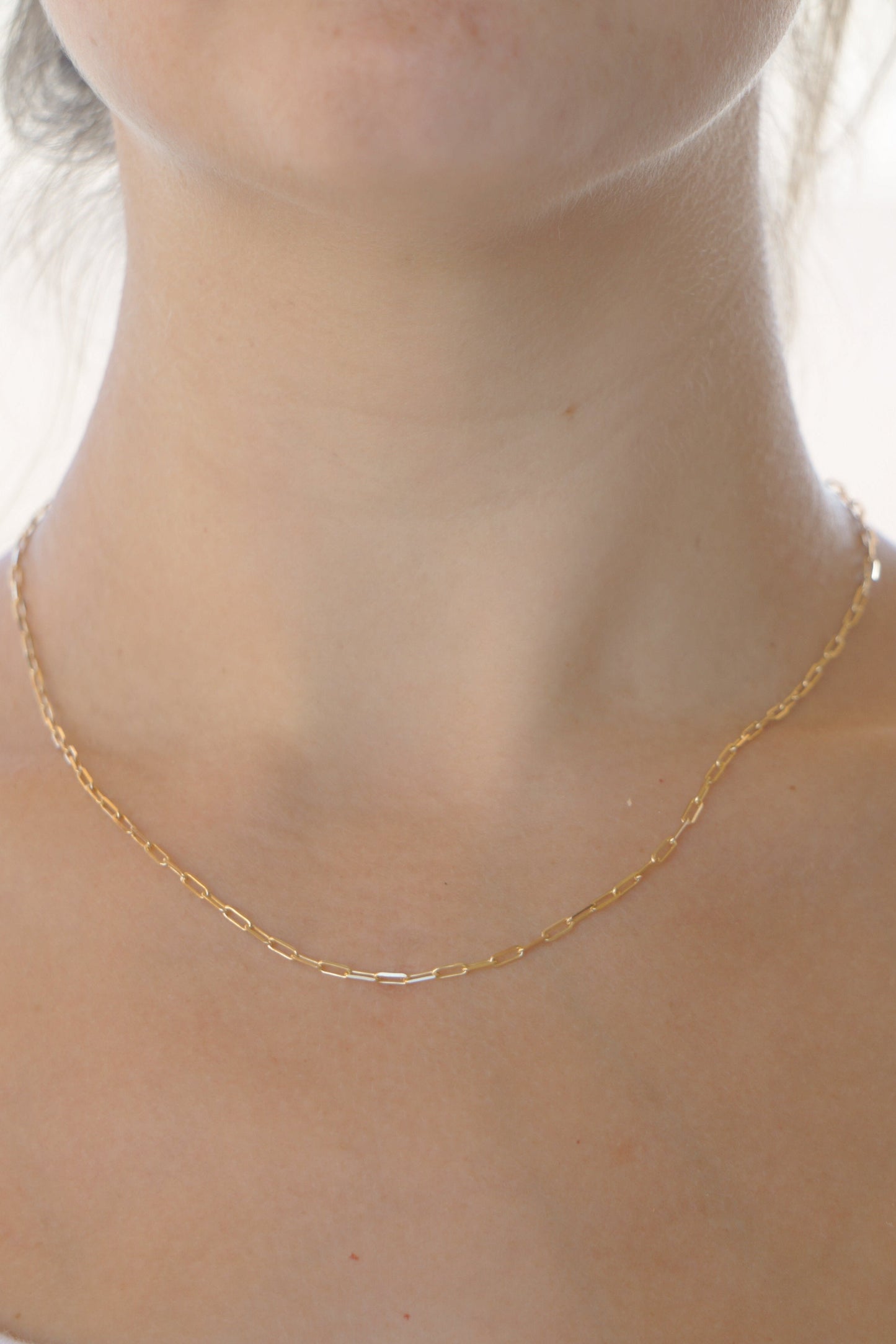 Solid gold chain - 2.1mm hammered paperclip - 45cm