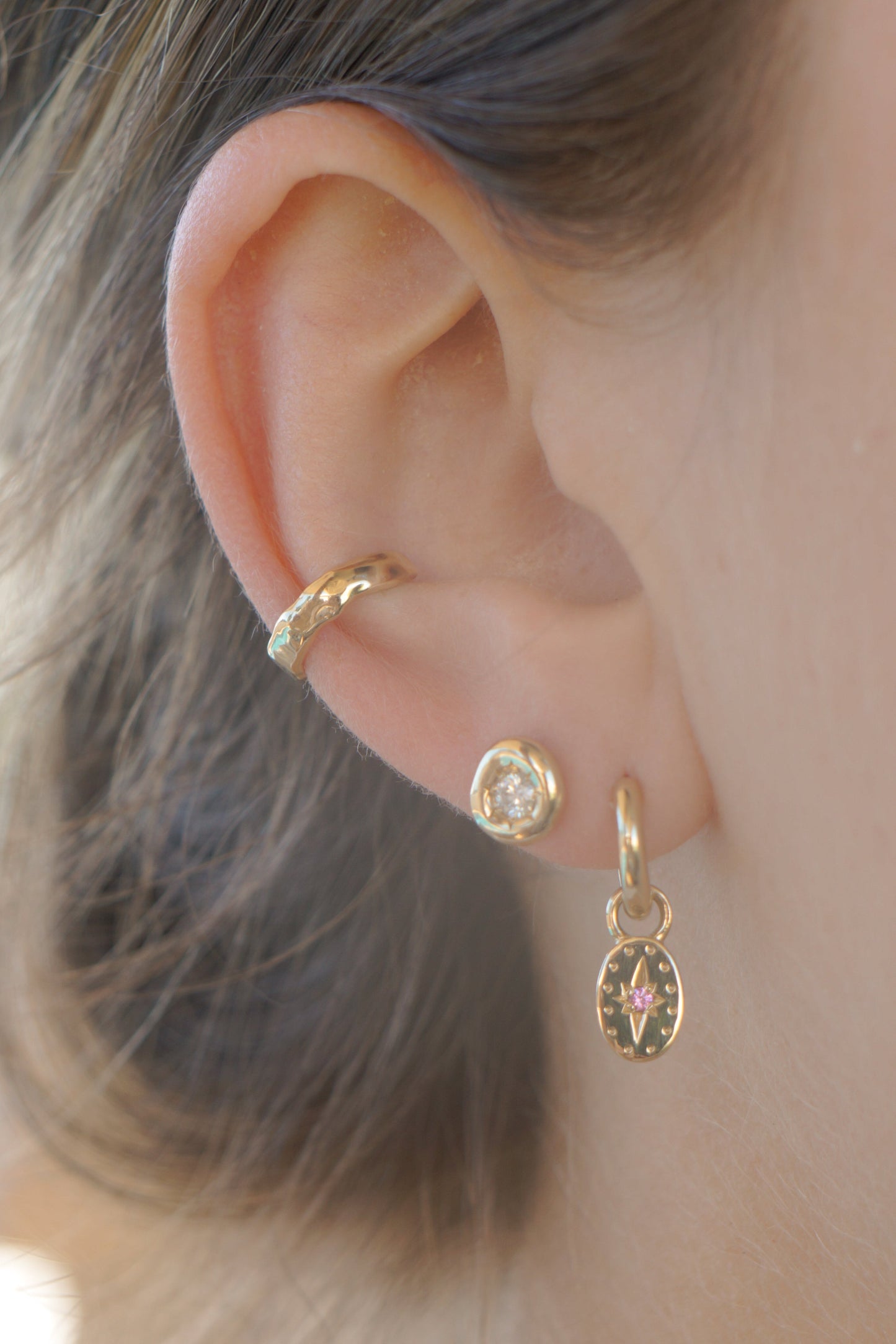 Solid gold tiny oval earring charms (pair) - Made To Order