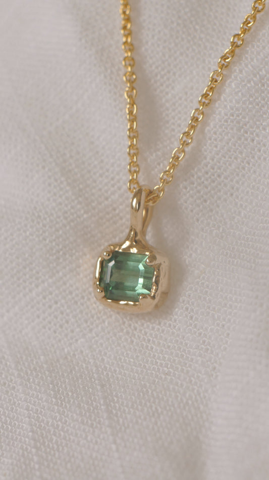 Solid gold & teal tourmaline pendant