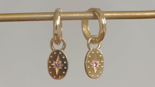 Solid gold tiny oval earring charms (pair) - Made To Order
