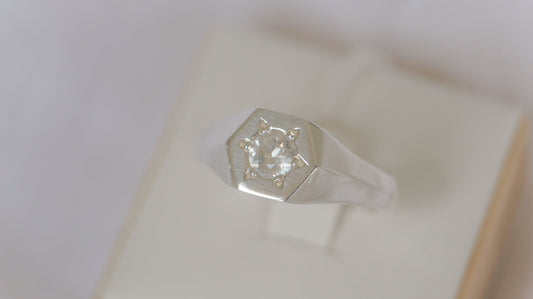 Hexagon signet with Australian zircon - silver