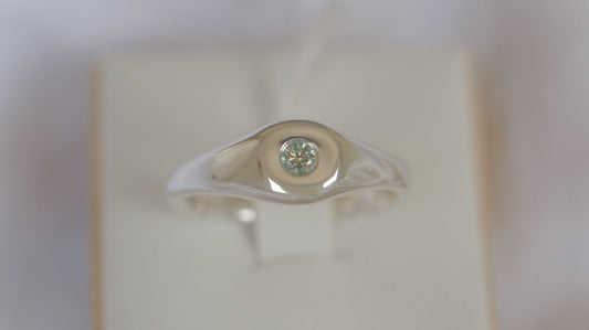 Teal moissanite signet ring - silver