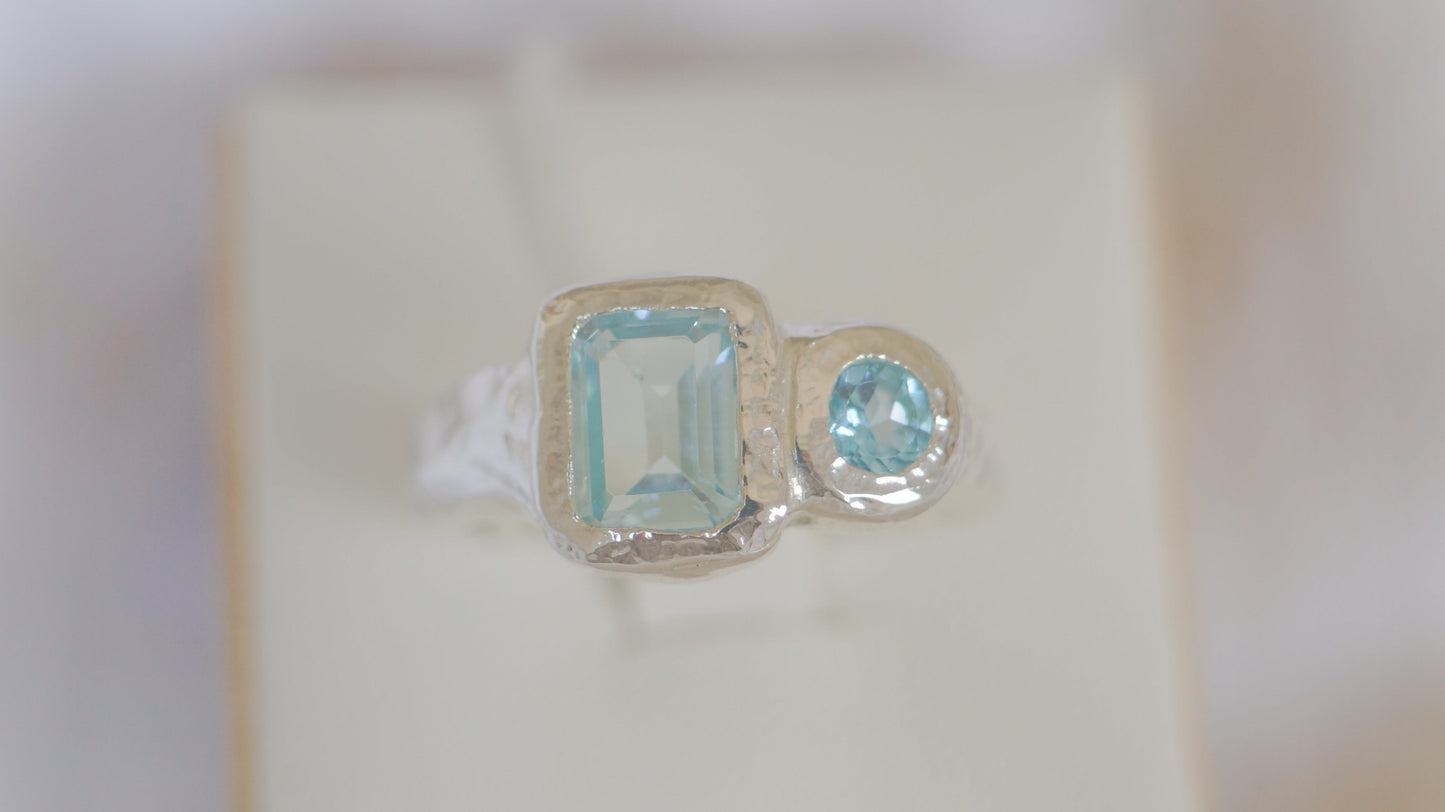 Blue topaz two stone ring - silver