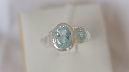 Blue topaz two stone ring - silver