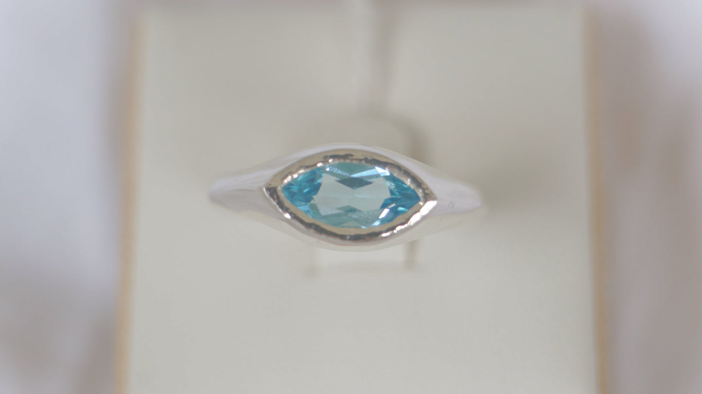 Marquise blue topaz signet - silver