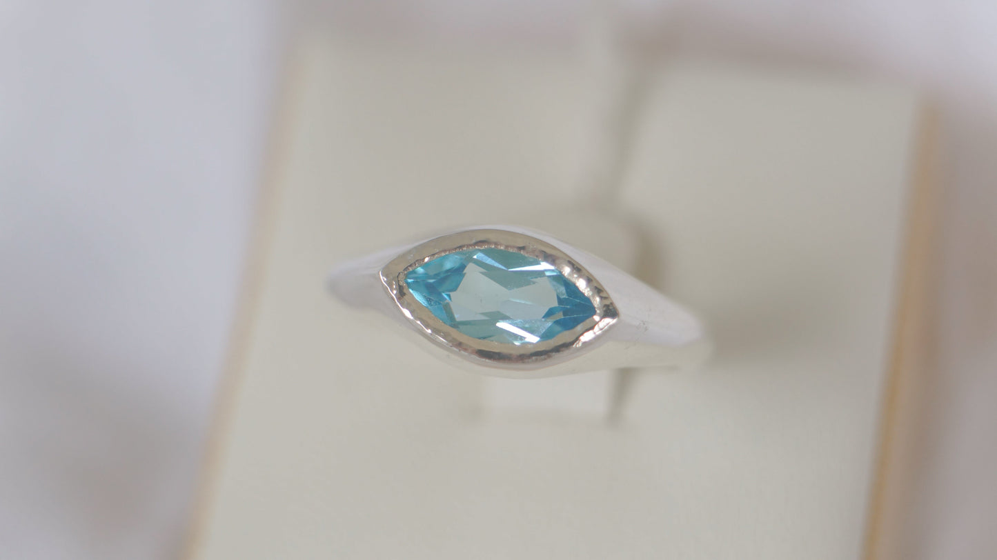 Marquise blue topaz signet - silver