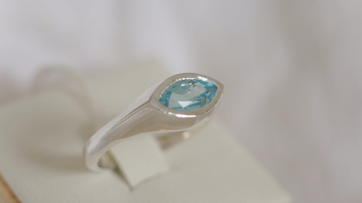 Marquise blue topaz signet - silver