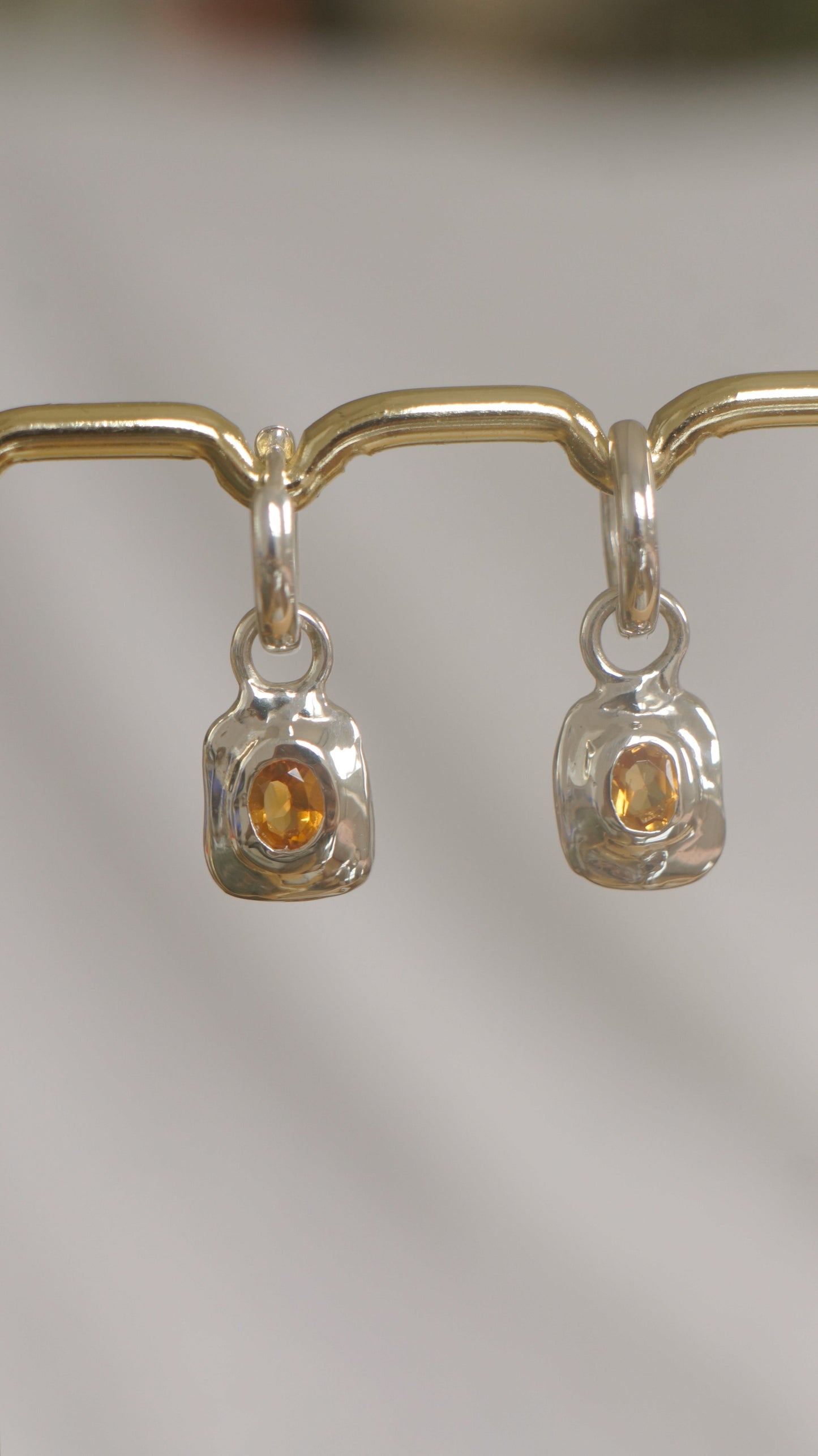 Citrine earring charms (pair) - silver