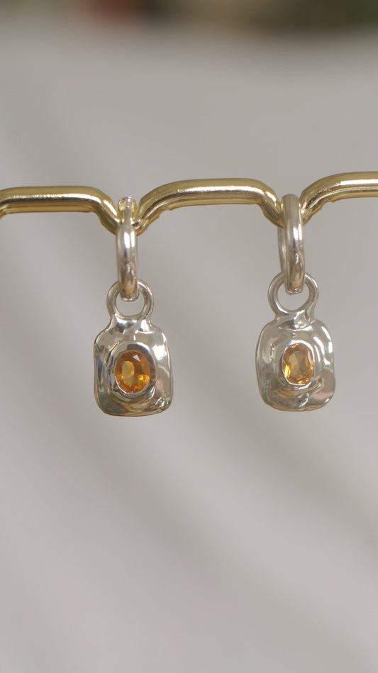 Citrine earring charms (pair) - silver