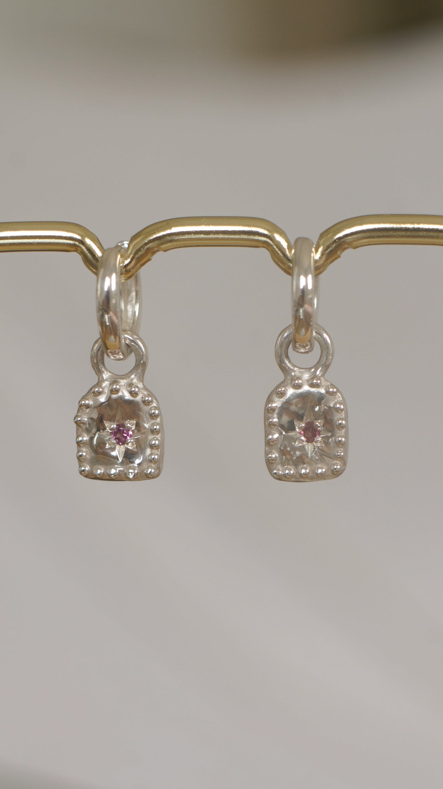 Rhodolite garnet arch earring charms (pair) - silver