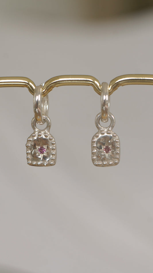 Rhodolite garnet arch earring charms (pair) - silver