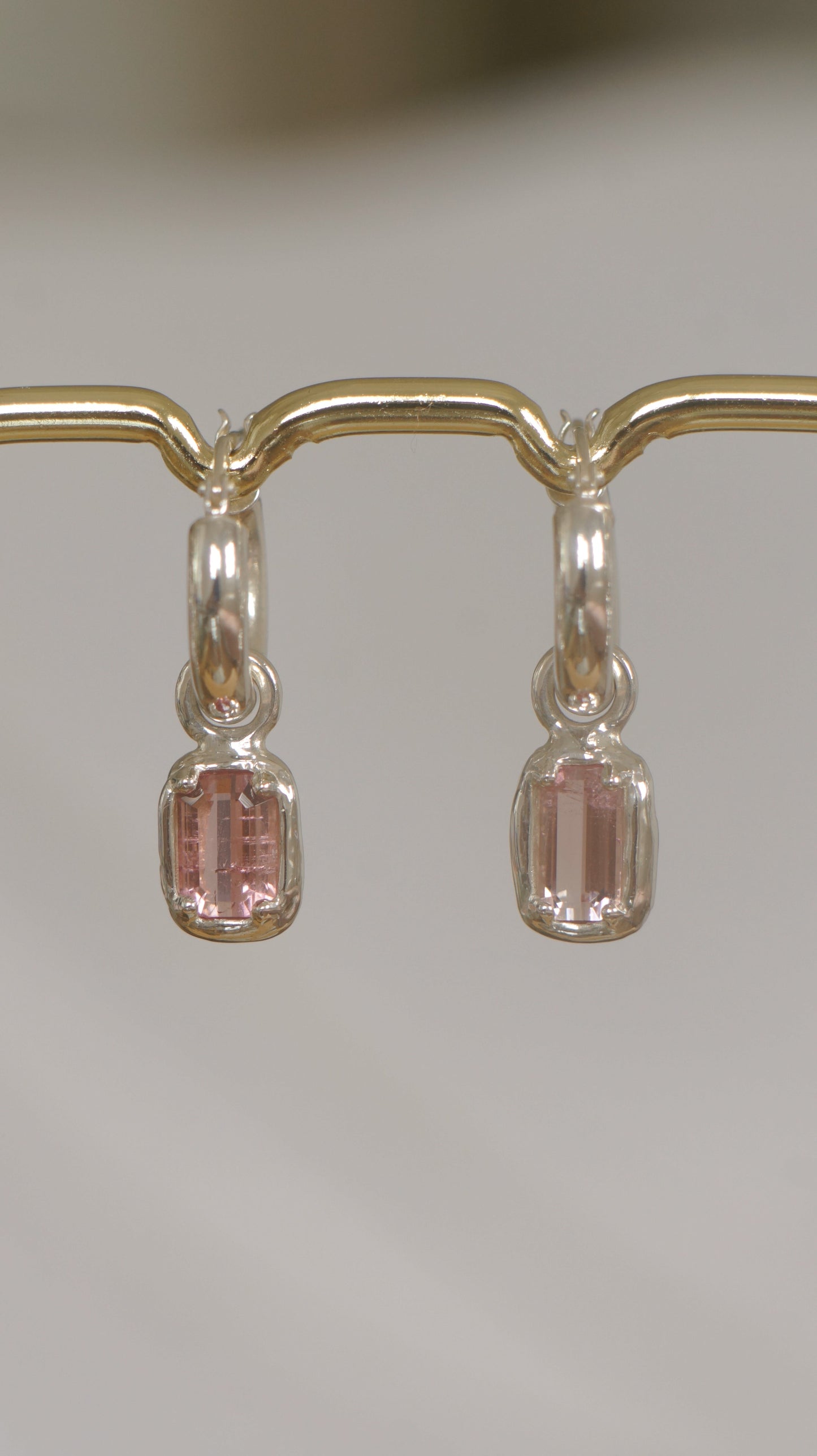 Pink tourmaline earring charms (pair) - silver