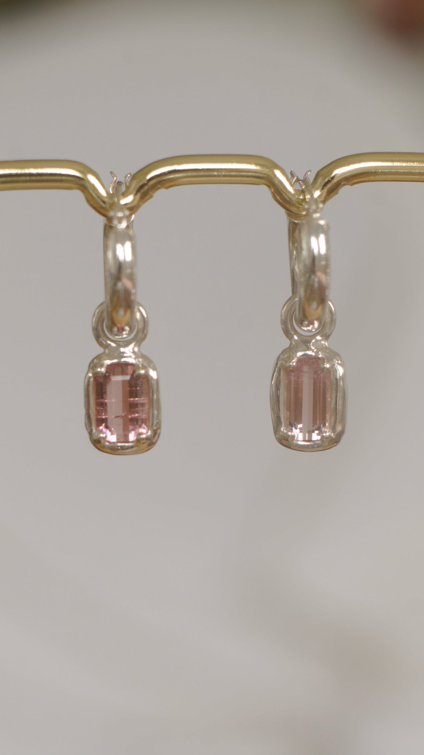 Pink tourmaline earring charms (pair) - silver