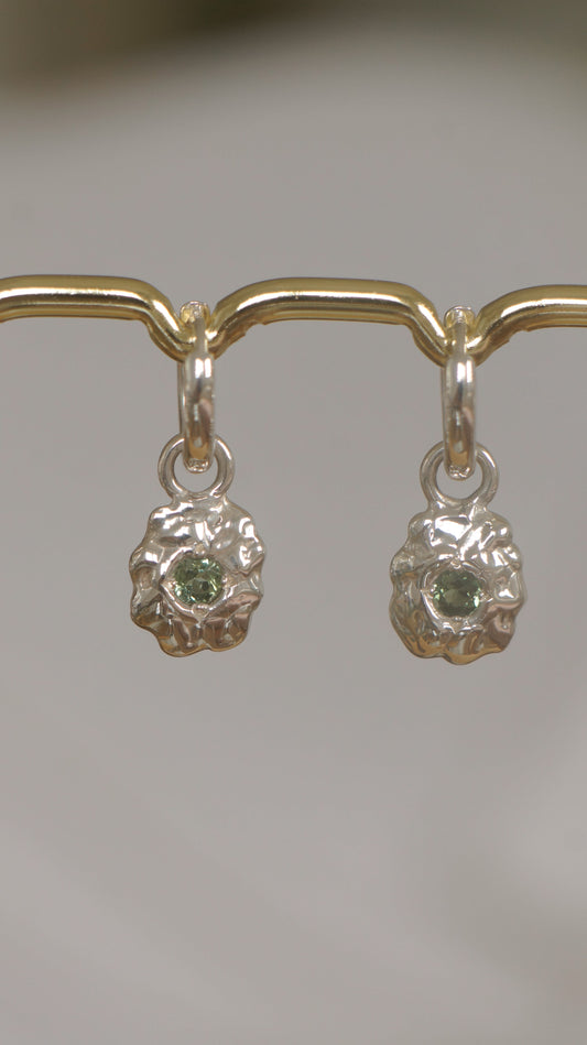 Teal tourmaline earring charms (pair) - silver
