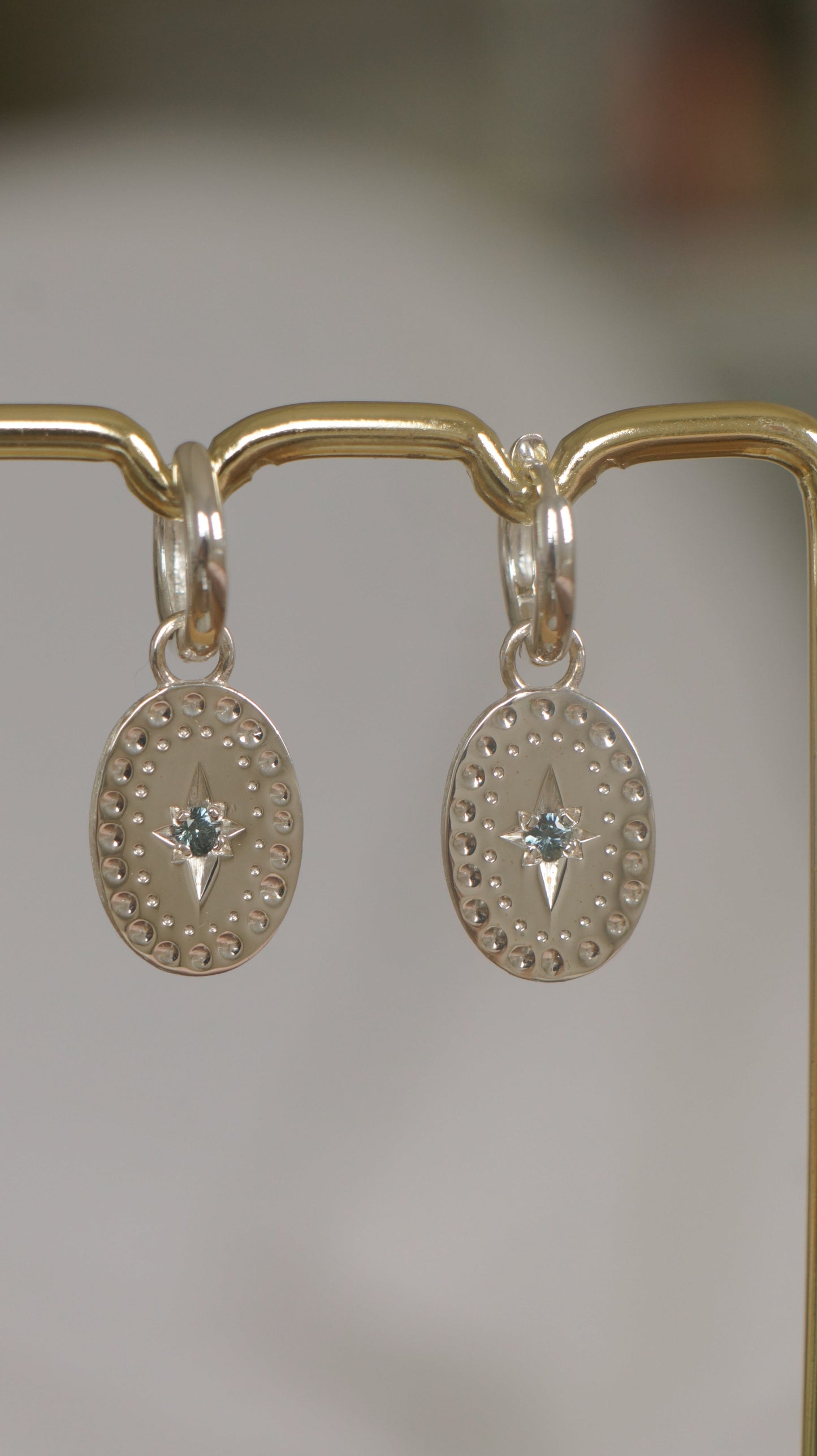 Australian sapphire oval earring charms (pair) - silver