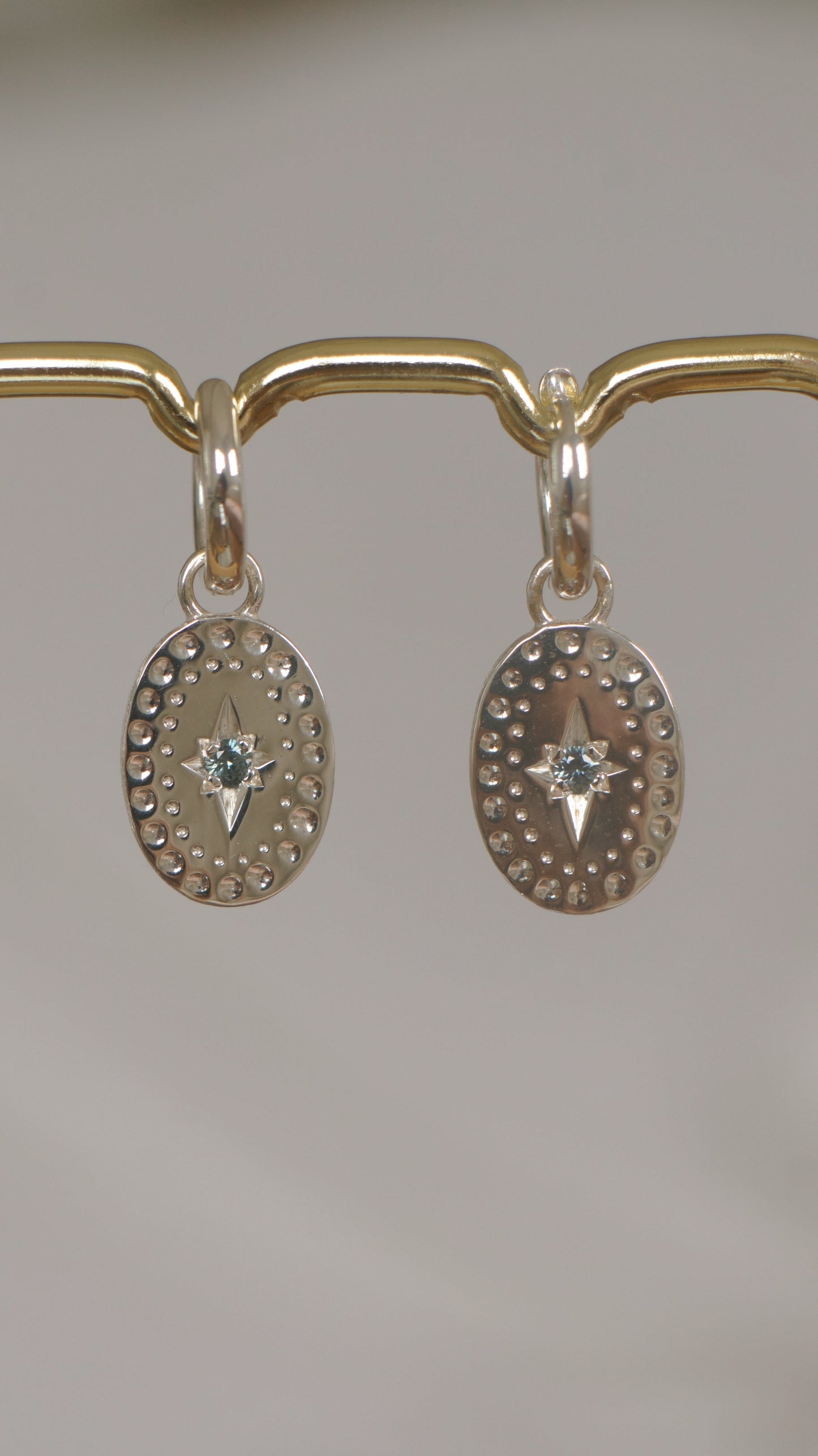 Australian sapphire oval earring charms (pair) - silver